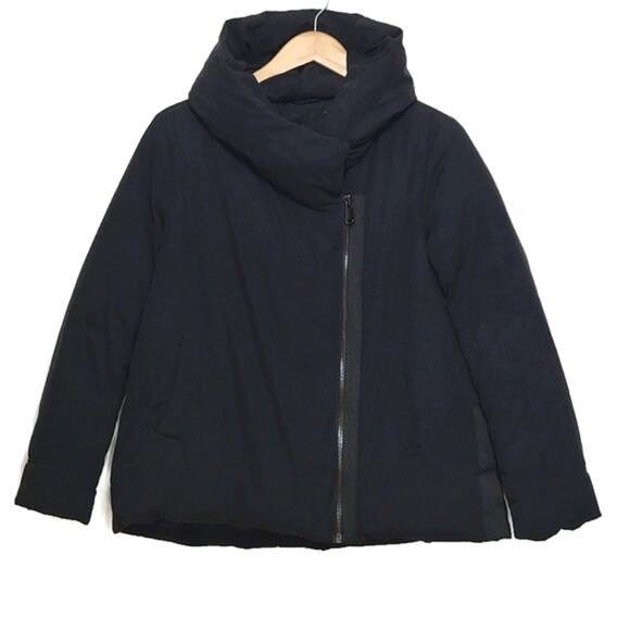 ZARA Basic Outerwear Black Hooded Zip Up Front Puffer Coat Jacket Size L - Picture 1 of 16